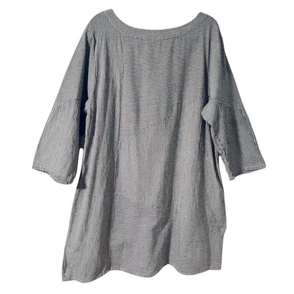 Tulip clothing XL blue & white thin stripe cotton pieced tunic dress w pockets - Picture 2 of 11